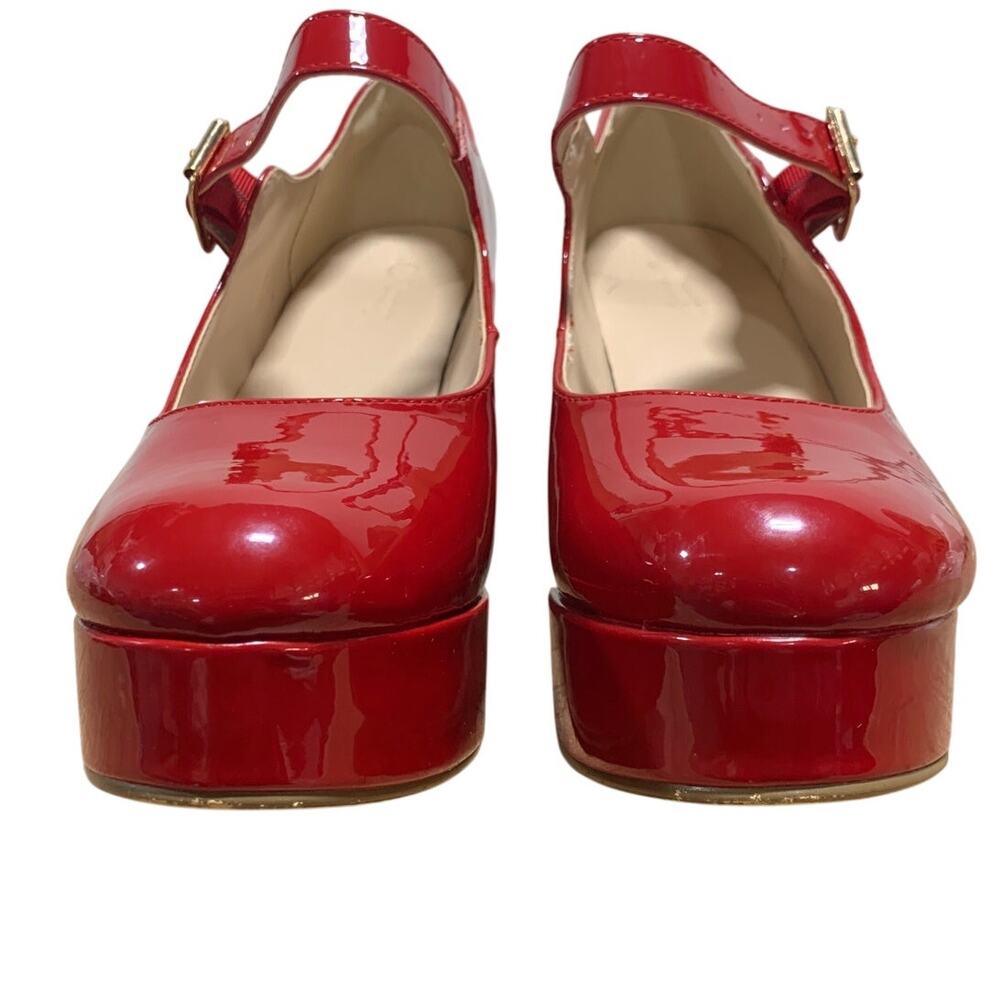Coutgo Womens Size 9 Red 4" Heels Mary Jane Round Closed Toe Buckle Strap Shoes - Picture 9 of 9